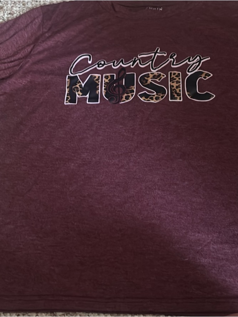 SHEIN Maroon "Country Music" Graphic Tee with Leopard Print